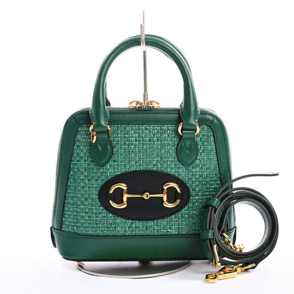 Gucci Handbags - Gucci 640716 Green Woven Leather Mini Boston Bag with Gold Hardware